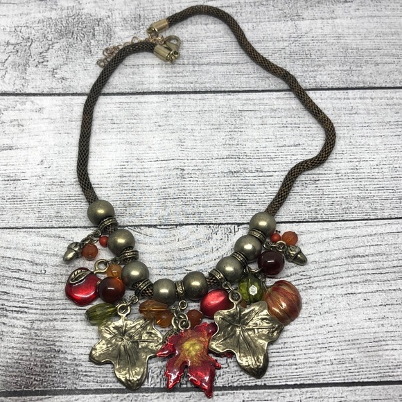 Vintage fall harvest inspired charm mesh necklace - Picture 1 of 7